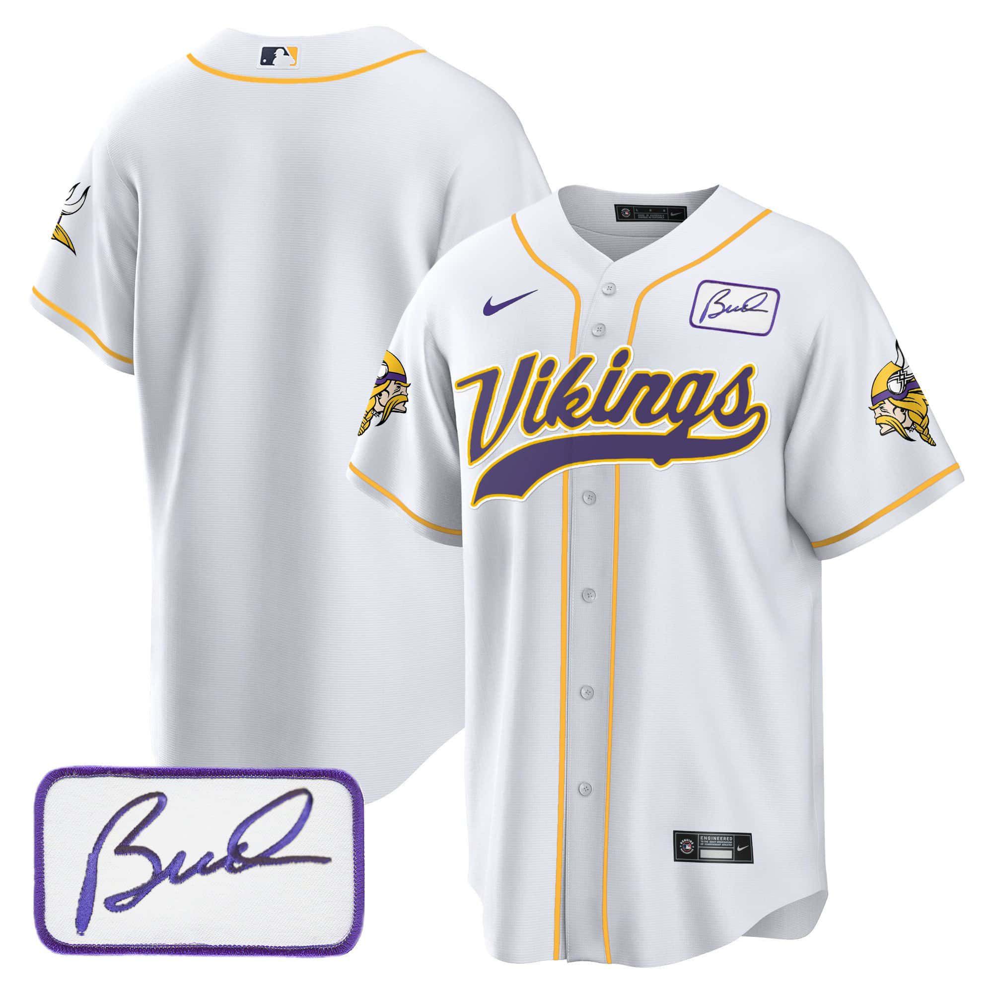 Men Minnesota Vikings Blank White 2024 Nike Bud Grant Patch Classic Baseball NFL Jersey->customized nfl jersey->Custom Jersey